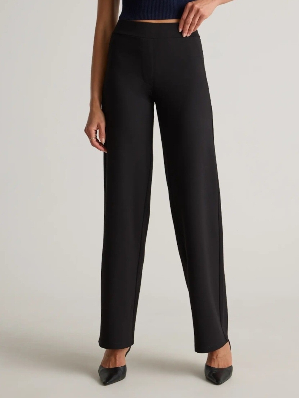 Quince Stretch Crepe Pleated Black Wide-Leg Pants Womens Size 8 Business Casual
